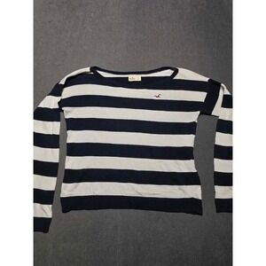 Hollister California Womens Striped Knit‎ Sweater Top Large Navy White Bird Y2K